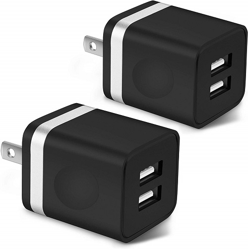 ARCCRA USB Wall Charger, 2-Pack 2.1A/5V Dual Port USB Cube Charger Plug Power Adapter Charging Block Compatible with Phone Xs/Xs Max/XR/X, 8/7/6 Plus, Pad, Samsung, LG, Moto, Tablets, Android Phone