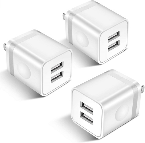 ARCCRA USB Wall Charger, 3-Pack 2.1A Dual Port USB Plug Power Adapter Charging Block Cube Compatible with Phone Xs Max/Xs/XR/X/8/7/6S/6 Plus/SE, Samsung, LG, Tablets, Android Phone