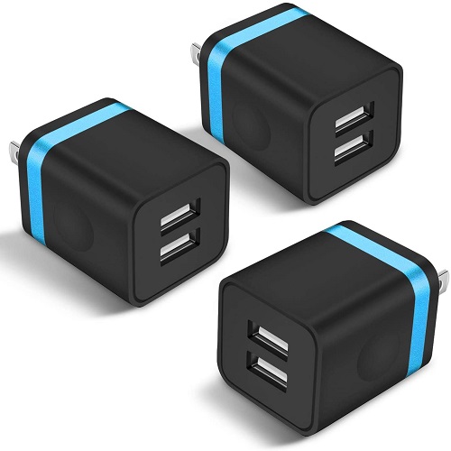 ARCCRA USB Wall Charger, 3-Pack 2.1A Dual Port USB Power Adapter Wall Charger Plug Charging Block Cube Compatible with Phone Xs Max/Xs/XR/X/8/7/6 Plus/5S/4S, Samsung, LG, Kindle, Android Phone -Black